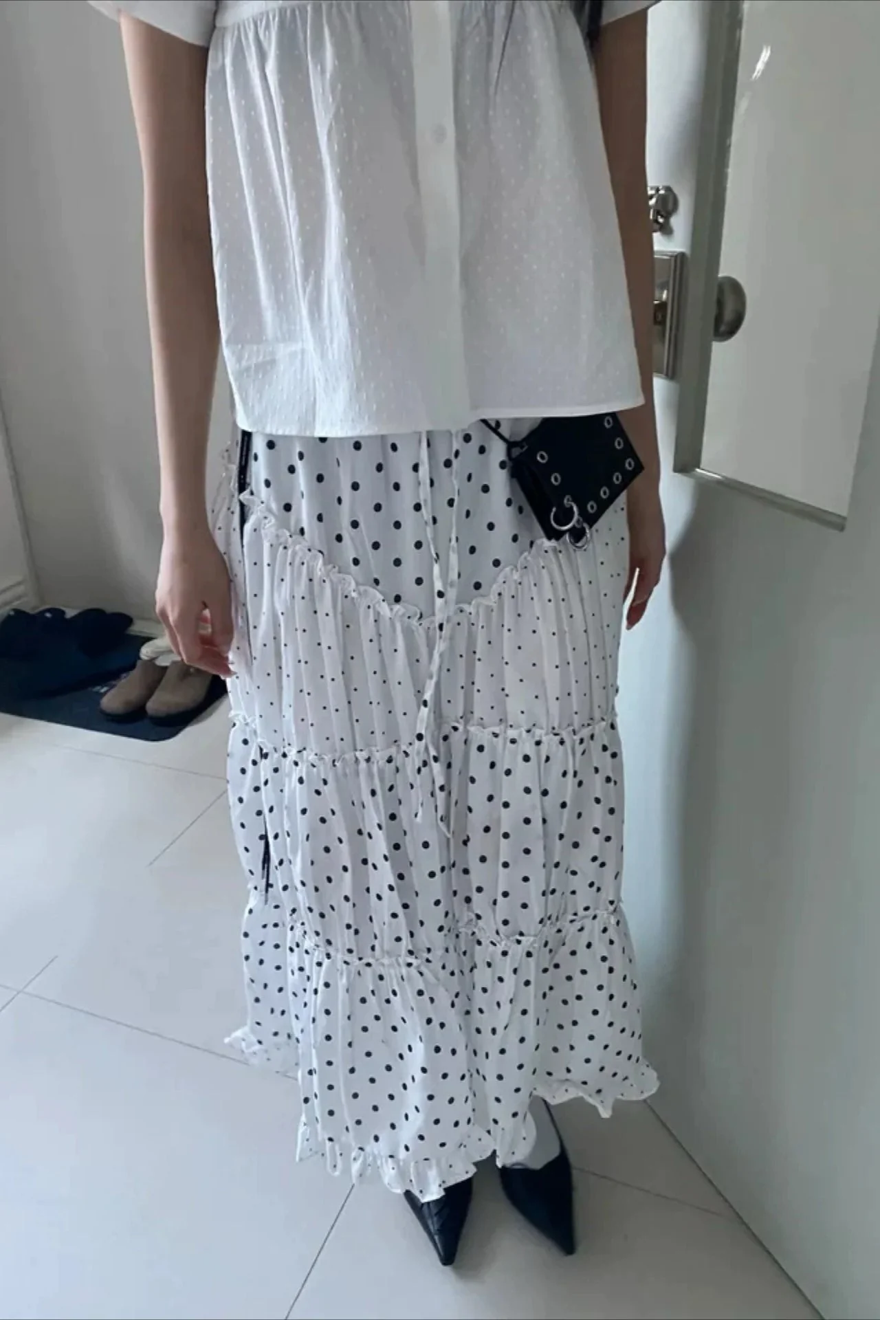 Kawaii Retro Polka Dot Ruffle Trim Mini Skirt - Image 4