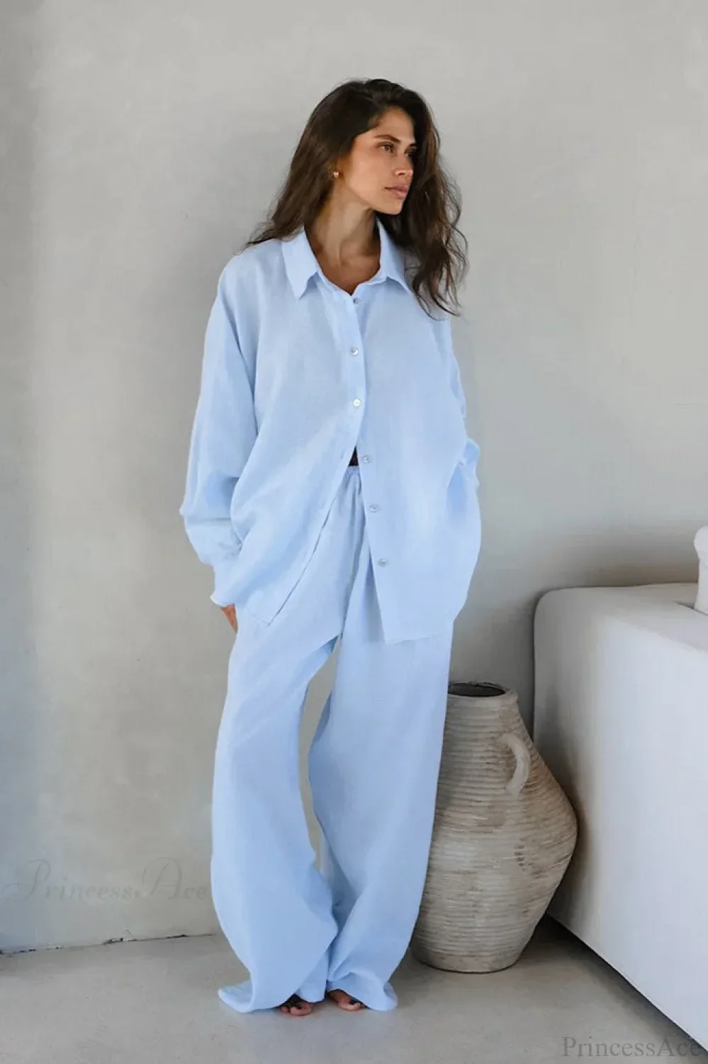 Khaki Cotton Linen Relaxed Long Sleeve Two Piece Set - Image 12