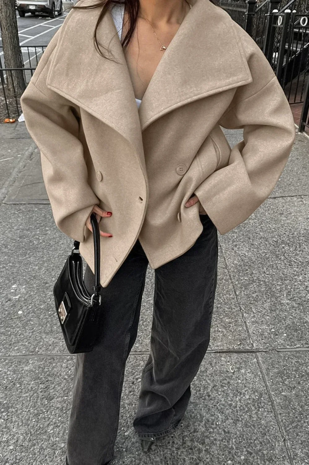 Vintage Khaki Double Breasted Thickened Wool Blend Coat - Image 2