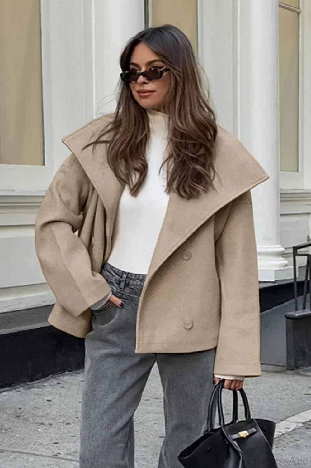 Vintage Khaki Double Breasted Thickened Wool Blend Coat - Image 4