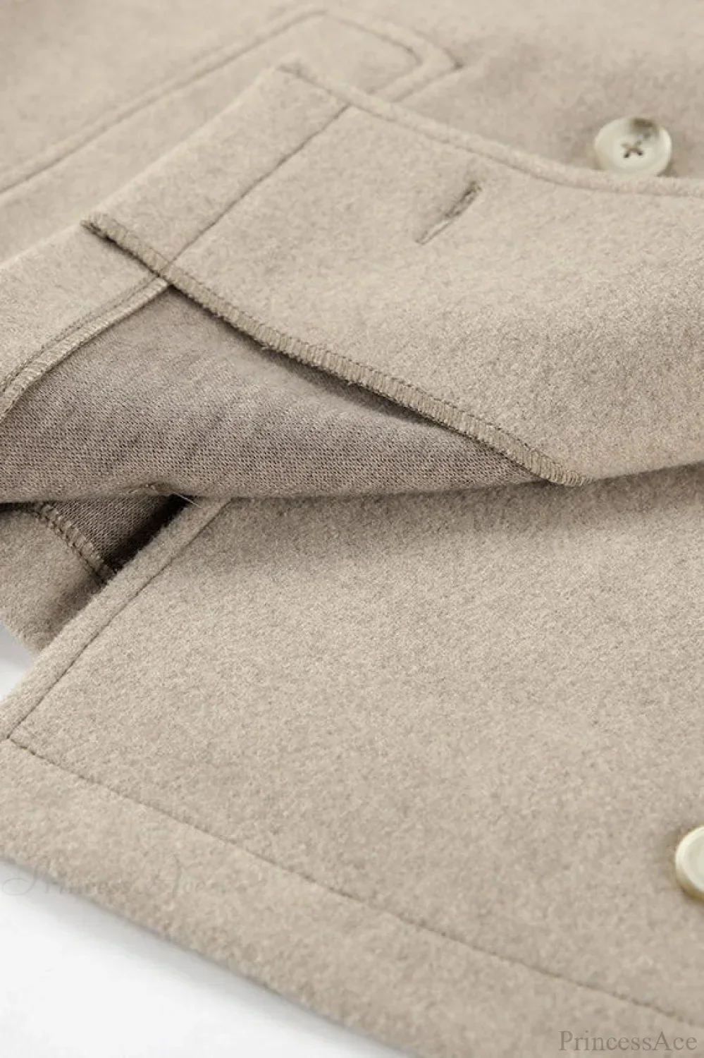 Vintage Khaki Double Breasted Thickened Wool Blend Coat - Image 6