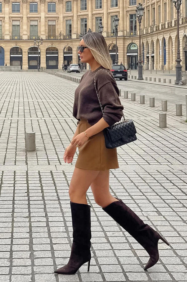 Khaki High Waist A-Line Skirt - Image 5
