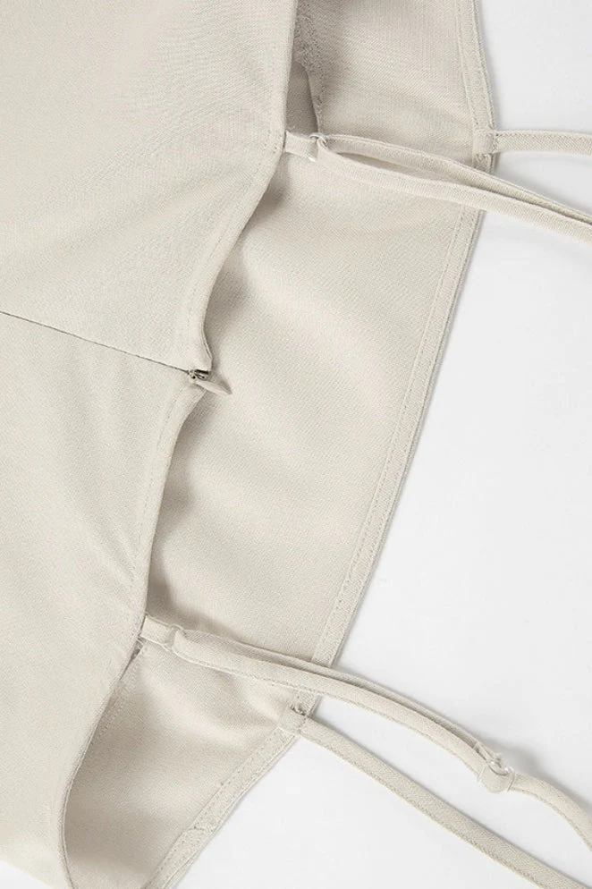 Khaki Linen Cotton Cami Loose Office Maxi Dress - Image 5