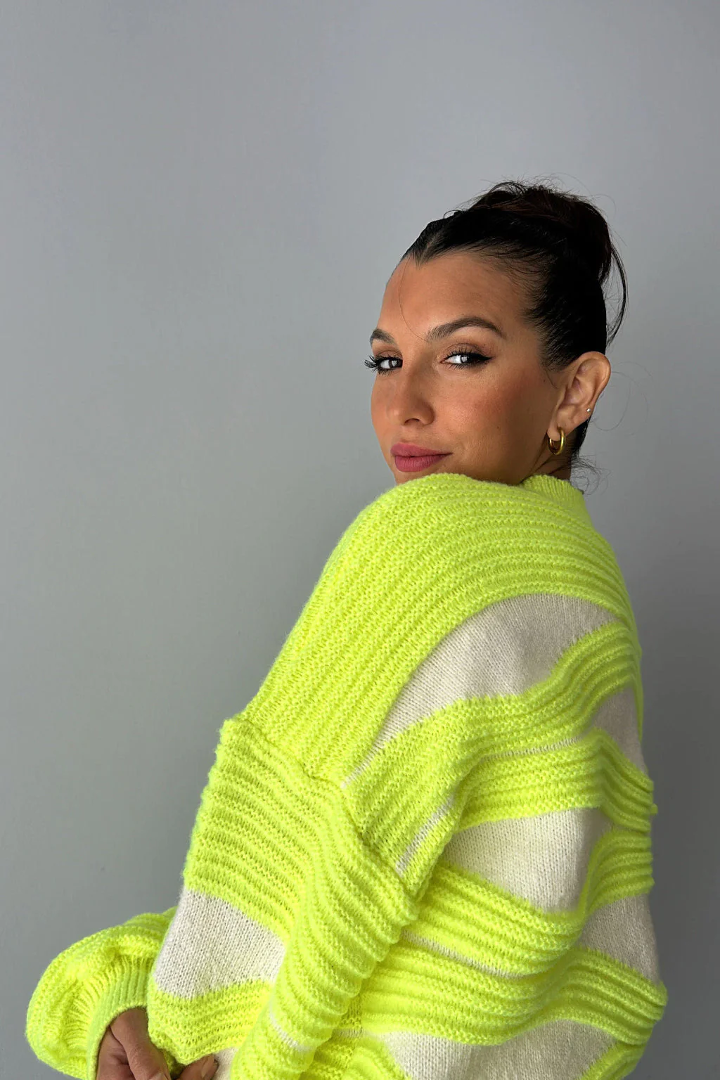Knit Black White Stripe Round Neck Loose Sweater - Image 5