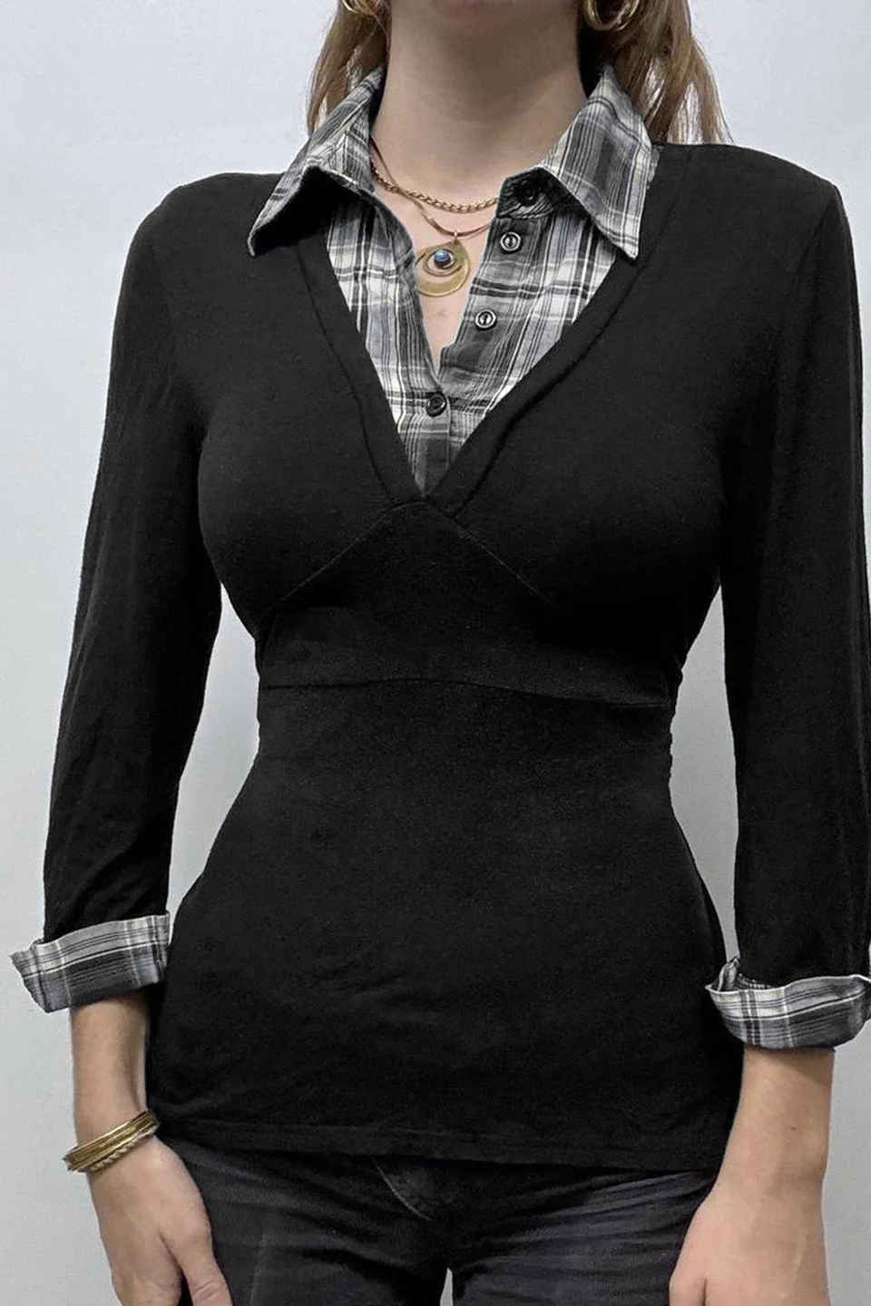 Knit Camouflage Fitted Long Sleeve Blouse - Image 2