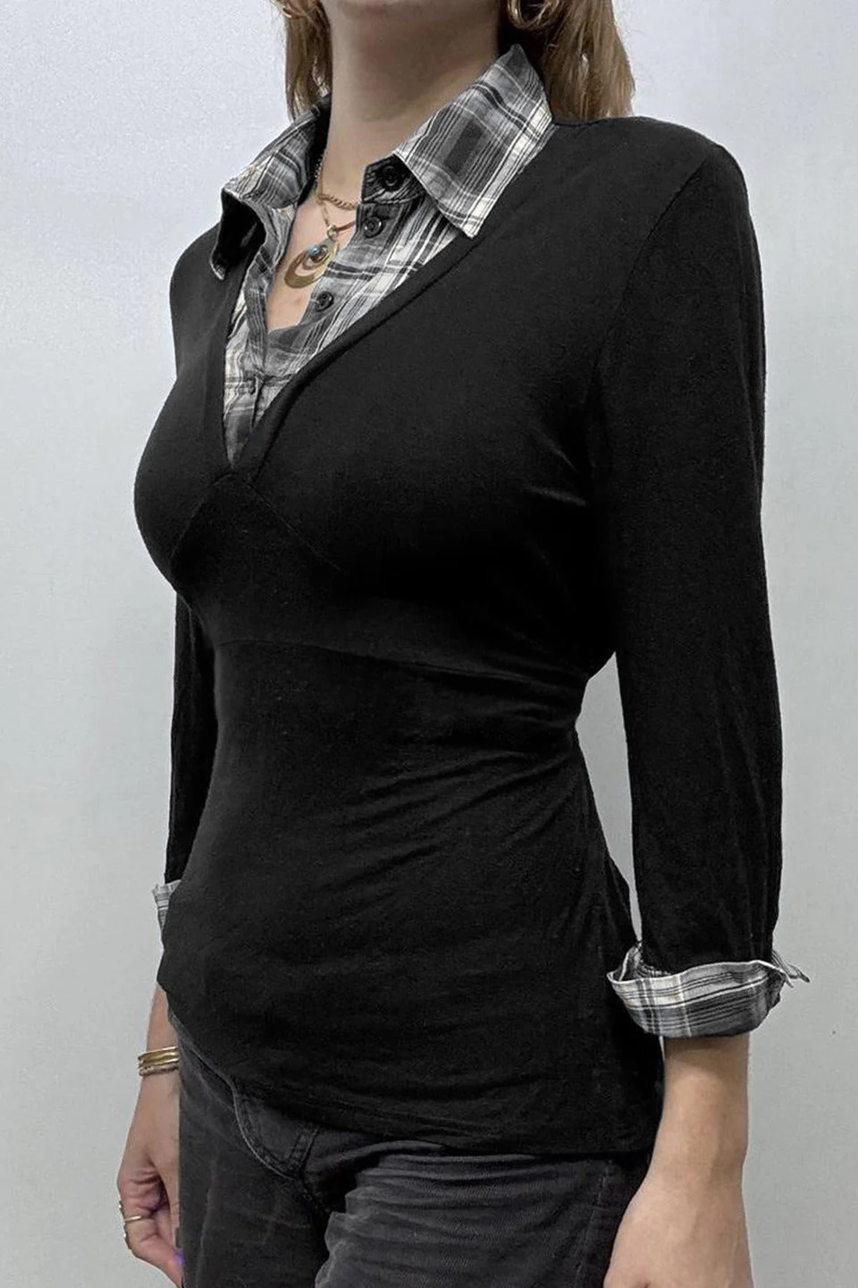 Knit Camouflage Fitted Long Sleeve Blouse - Image 3