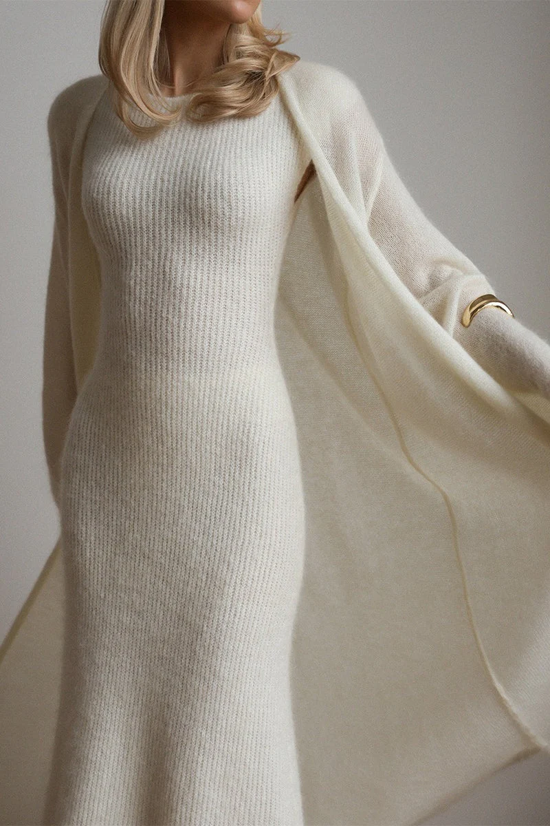 Knit Cardigan Sleeveless Dress Two Piece Set - Image 5