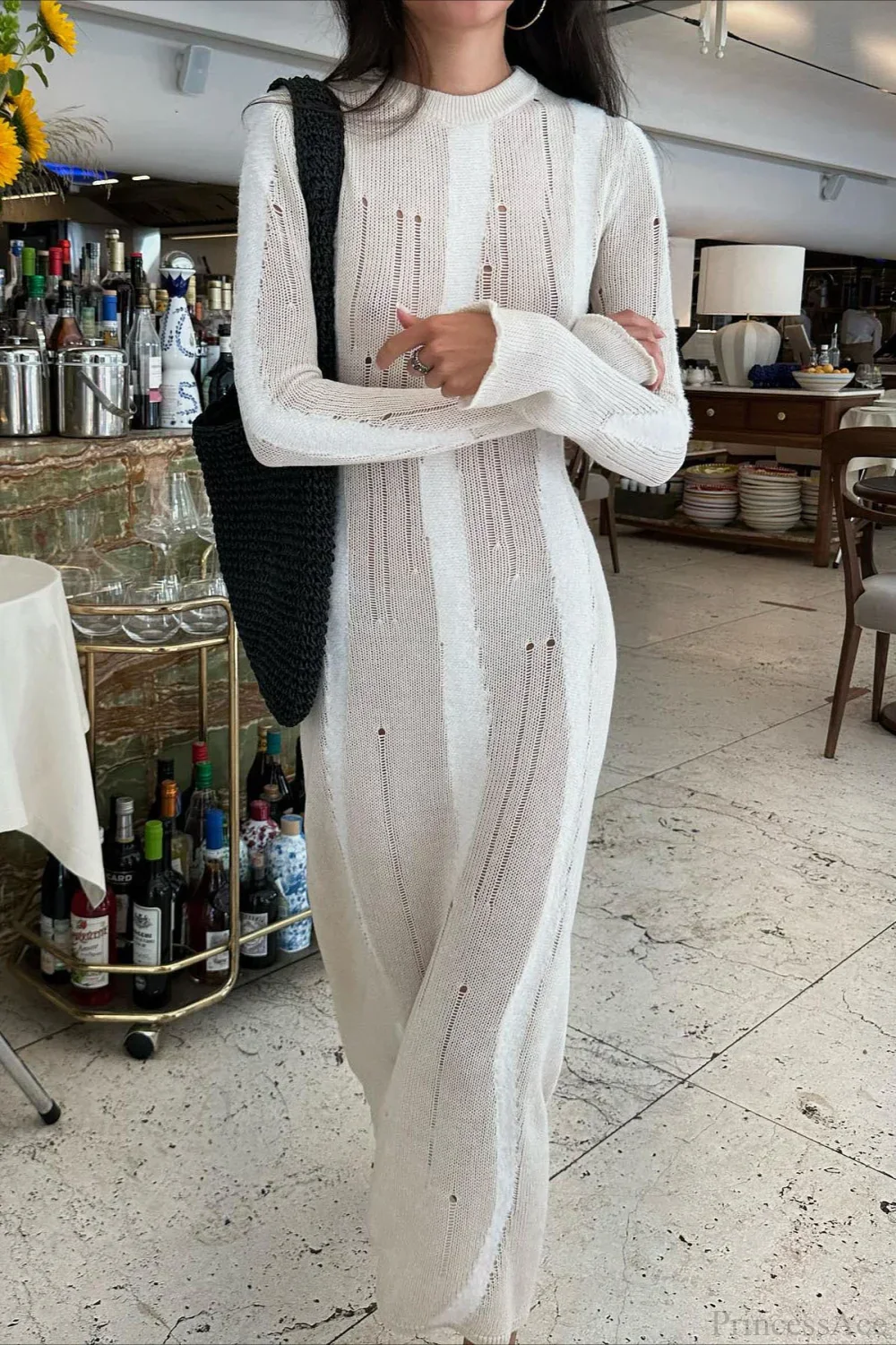 Knit Distressed Slim Maxi Dress - Image 4