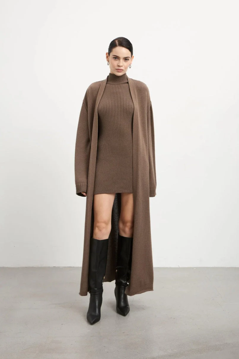 Knit Tank Dress Fitted Long Cardigan Two Piece Set - Image 13