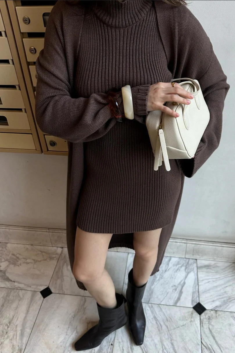 Knit Tank Dress Fitted Long Cardigan Two Piece Set - Image 8