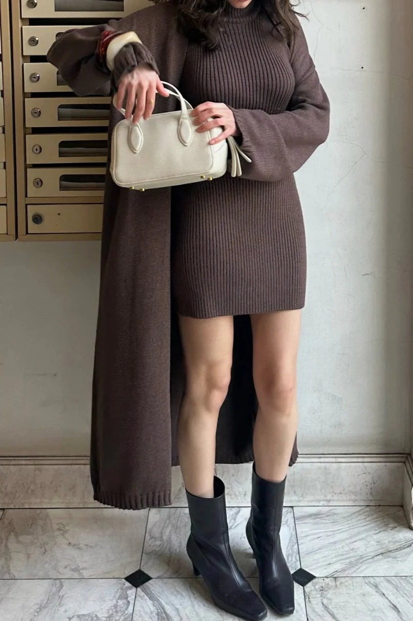Knit Tank Dress Fitted Long Cardigan Two Piece Set - Image 9