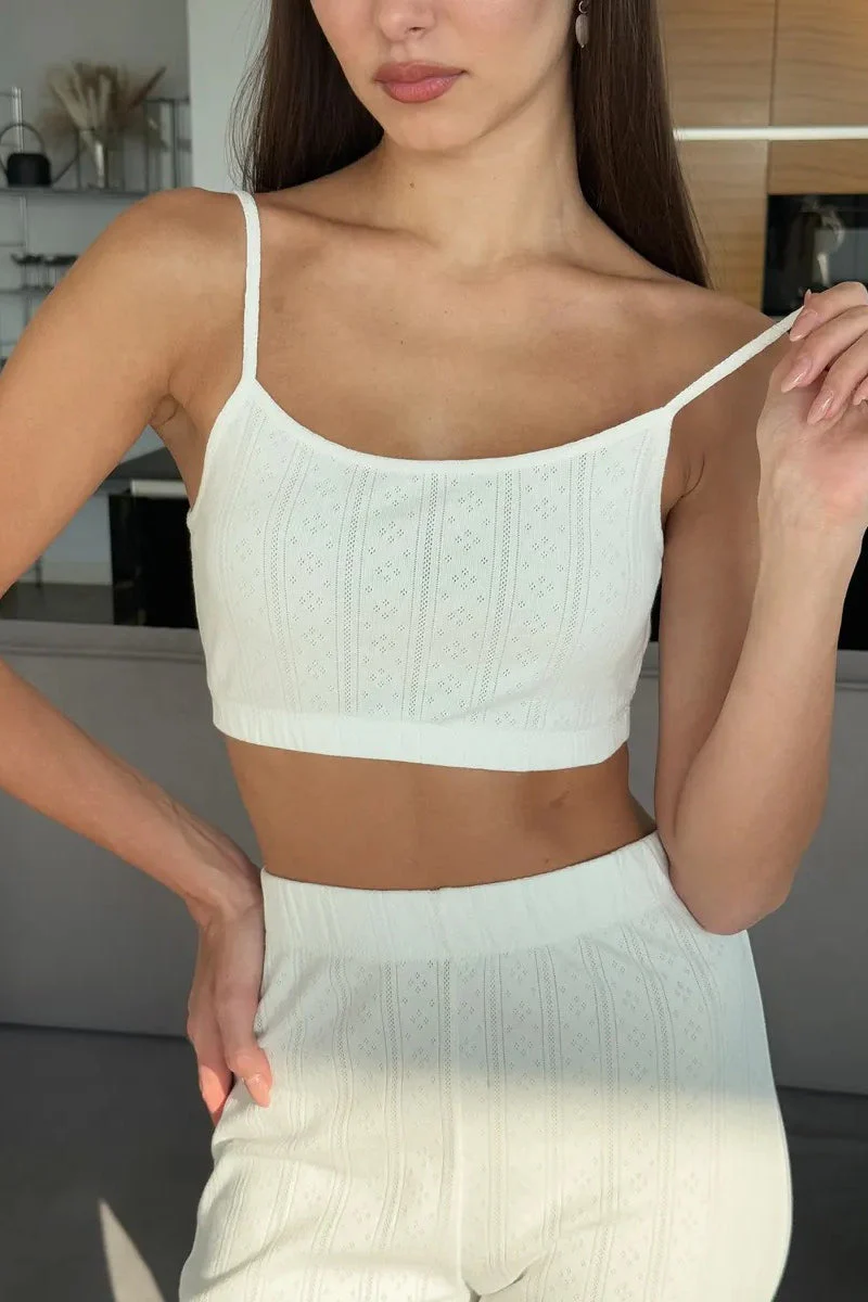 Knitted Cotton Jacquard Cropped Long Sleeve Three Piece Set - Image 5