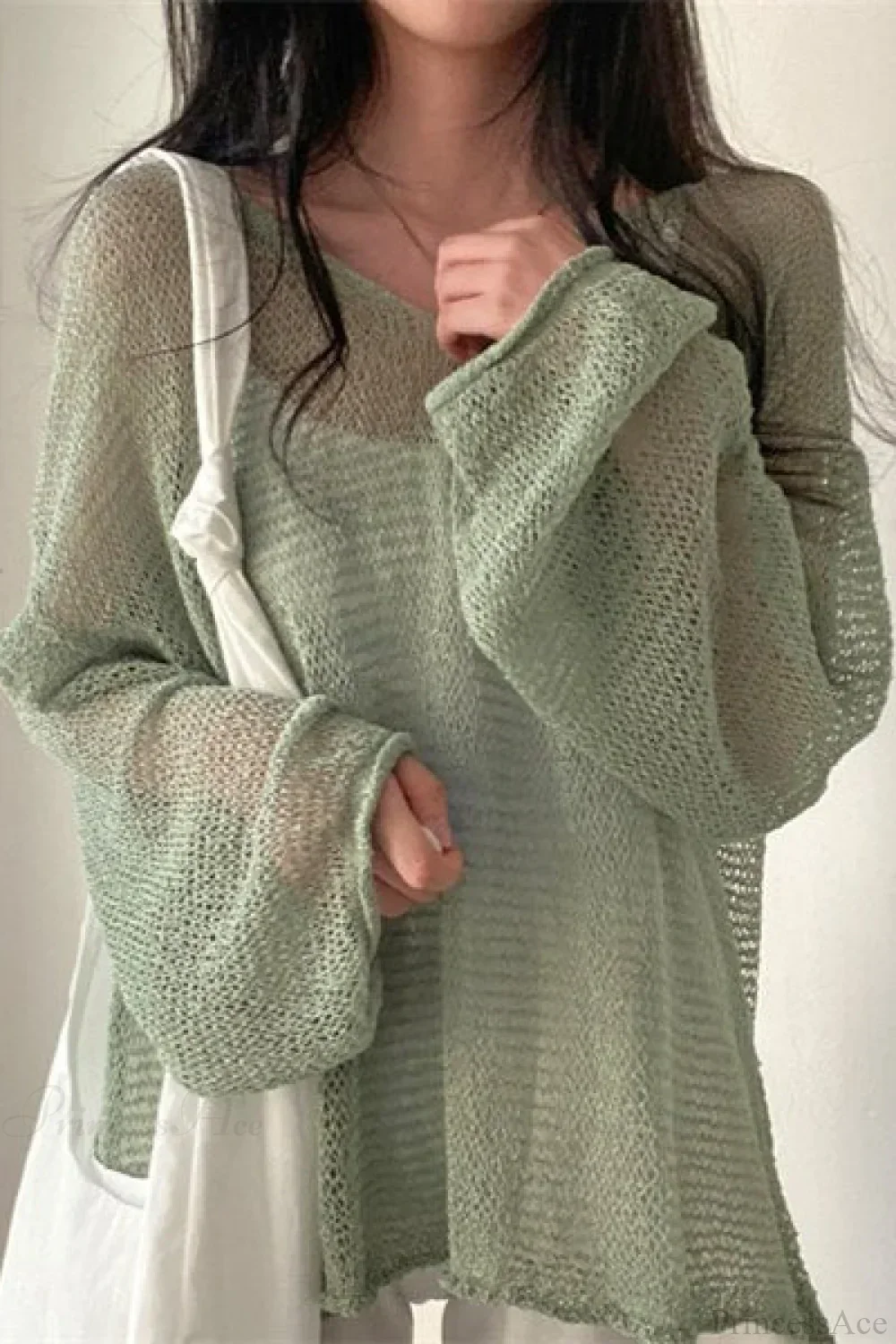 Knitted Openwork Loose Long Sleeve Chic Blouse - Image 10