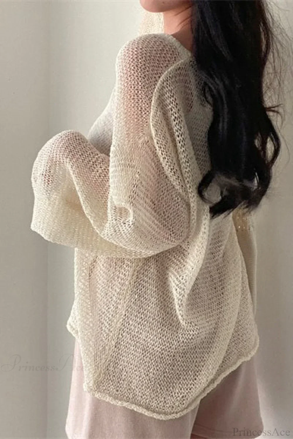 Knitted Openwork Loose Long Sleeve Chic Blouse - Image 2