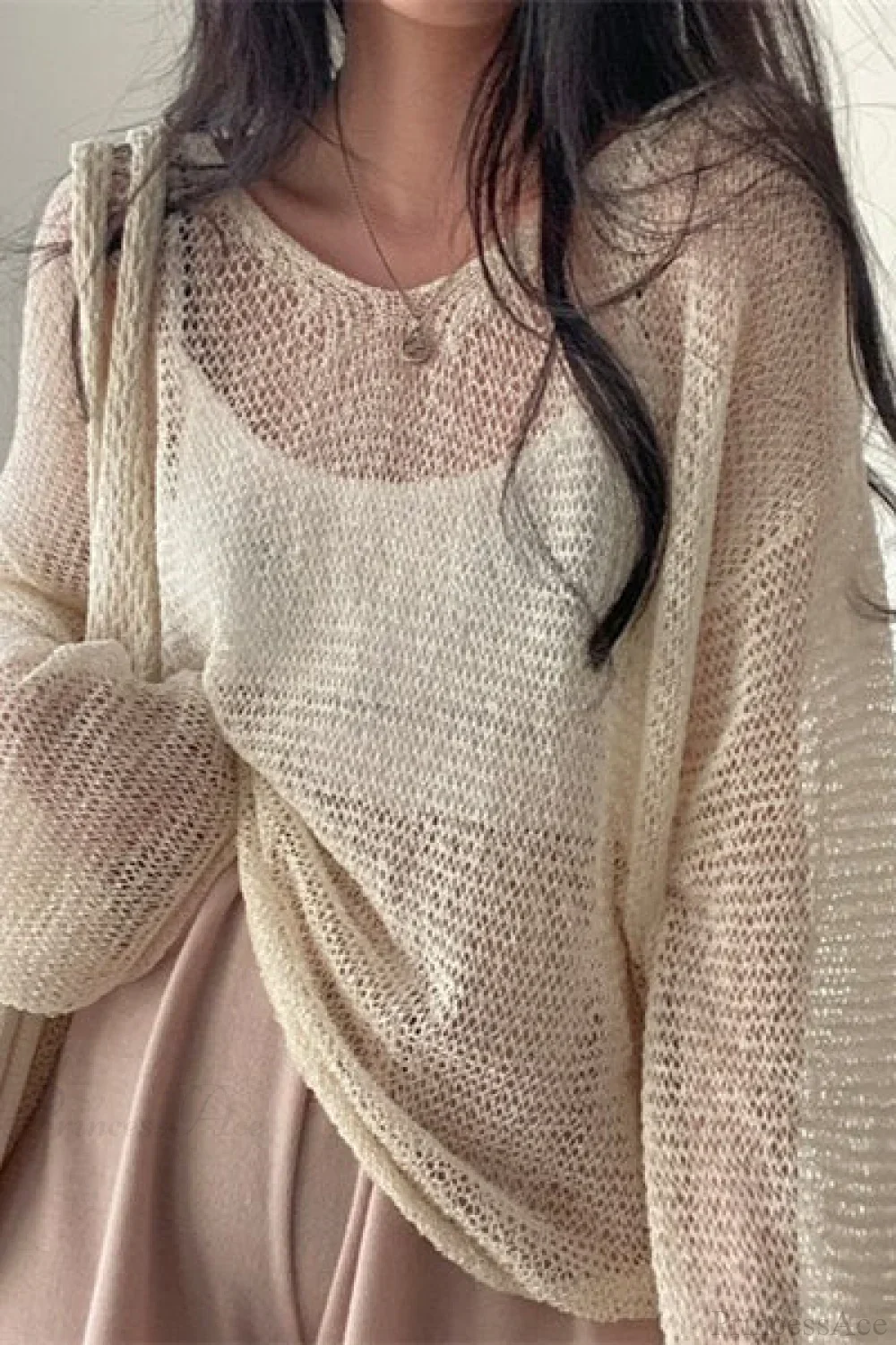 Knitted Openwork Loose Long Sleeve Chic Blouse - Image 4