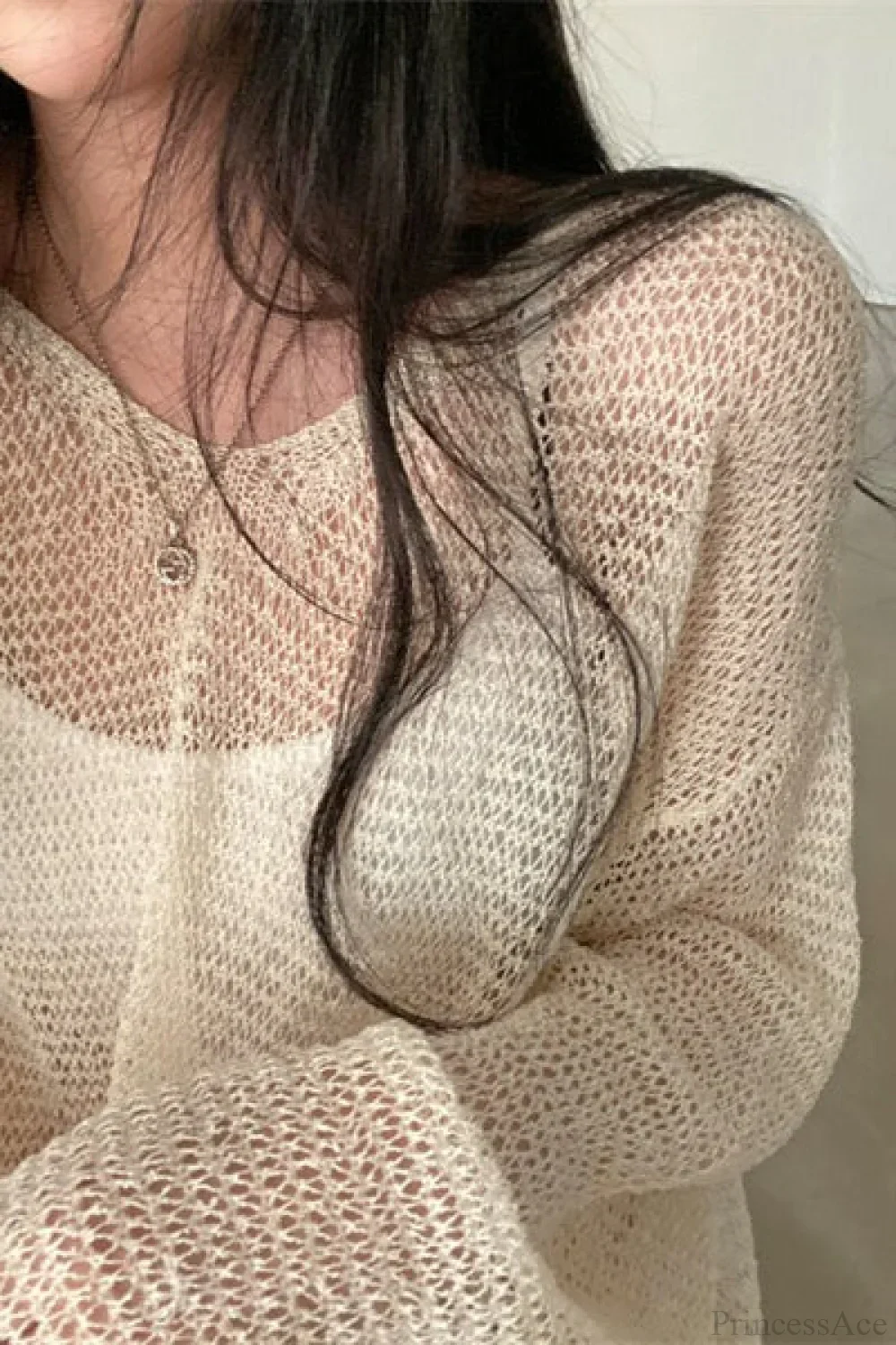 Knitted Openwork Loose Long Sleeve Chic Blouse - Image 5