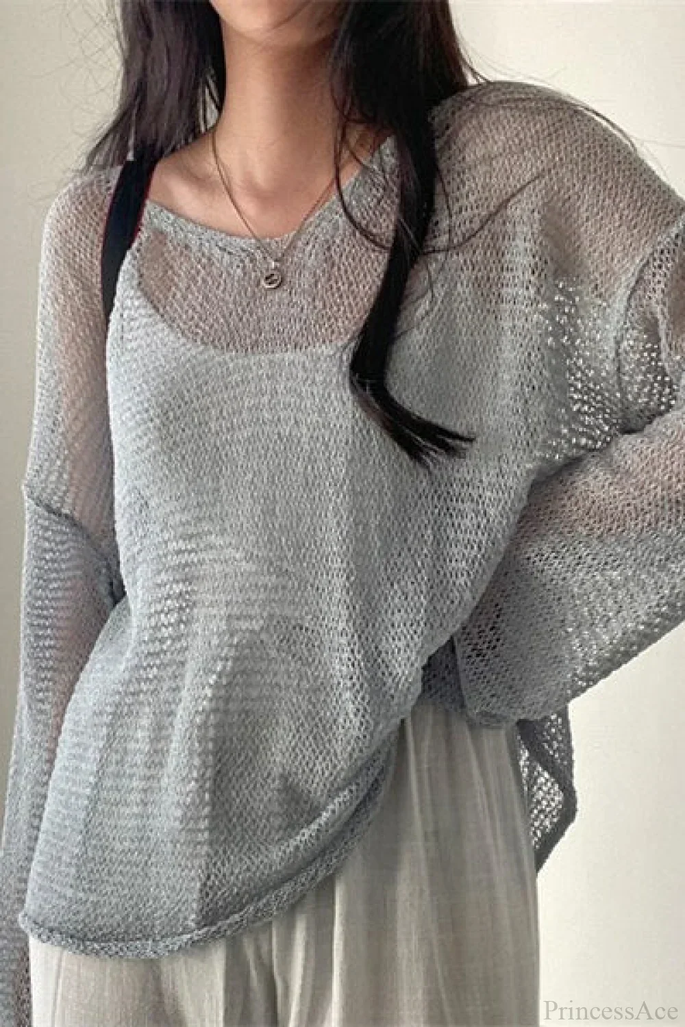 Knitted Openwork Loose Long Sleeve Chic Blouse - Image 6