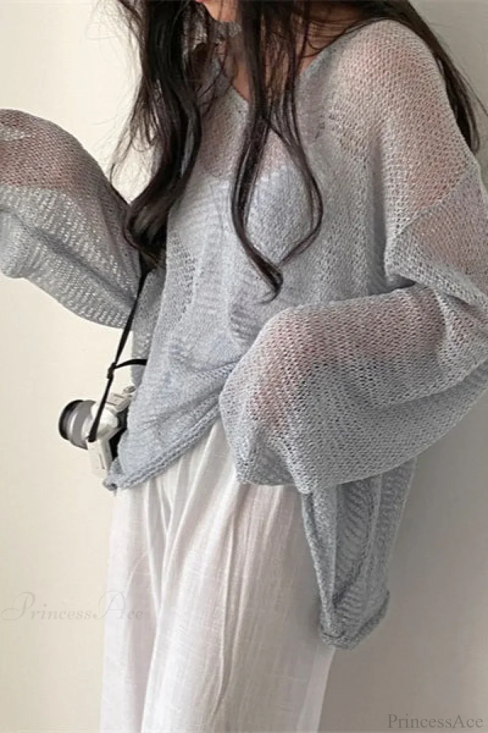 Knitted Openwork Loose Long Sleeve Chic Blouse - Image 7