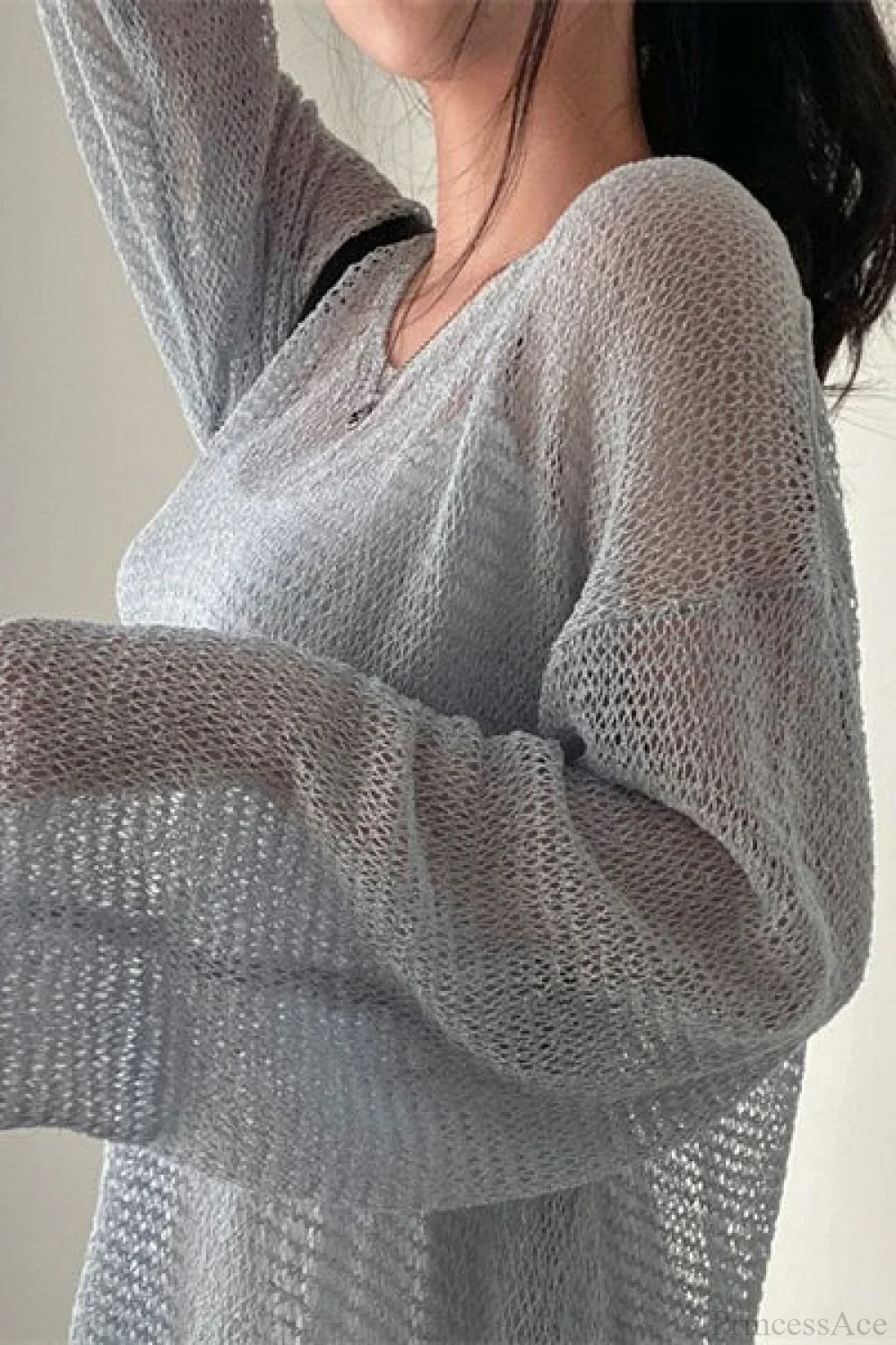 Knitted Openwork Loose Long Sleeve Chic Blouse - Image 8