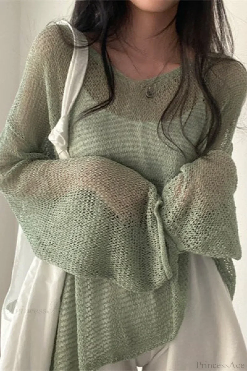 Knitted Openwork Loose Long Sleeve Chic Blouse - Image 9