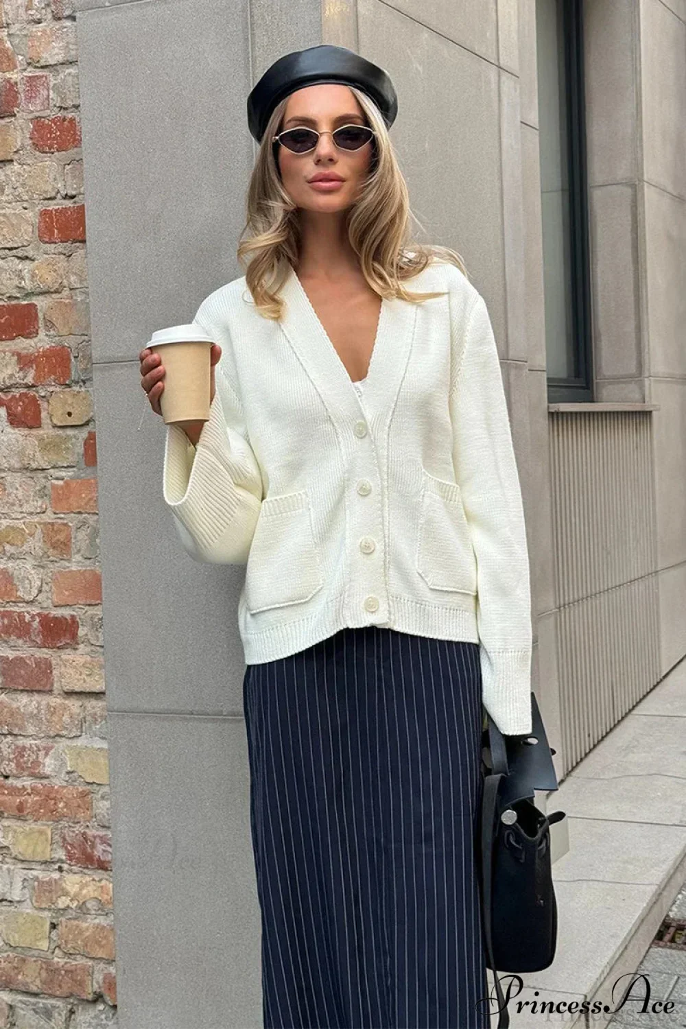 Knitted V Neck Loose Lazy Fit Cardigan - Image 2