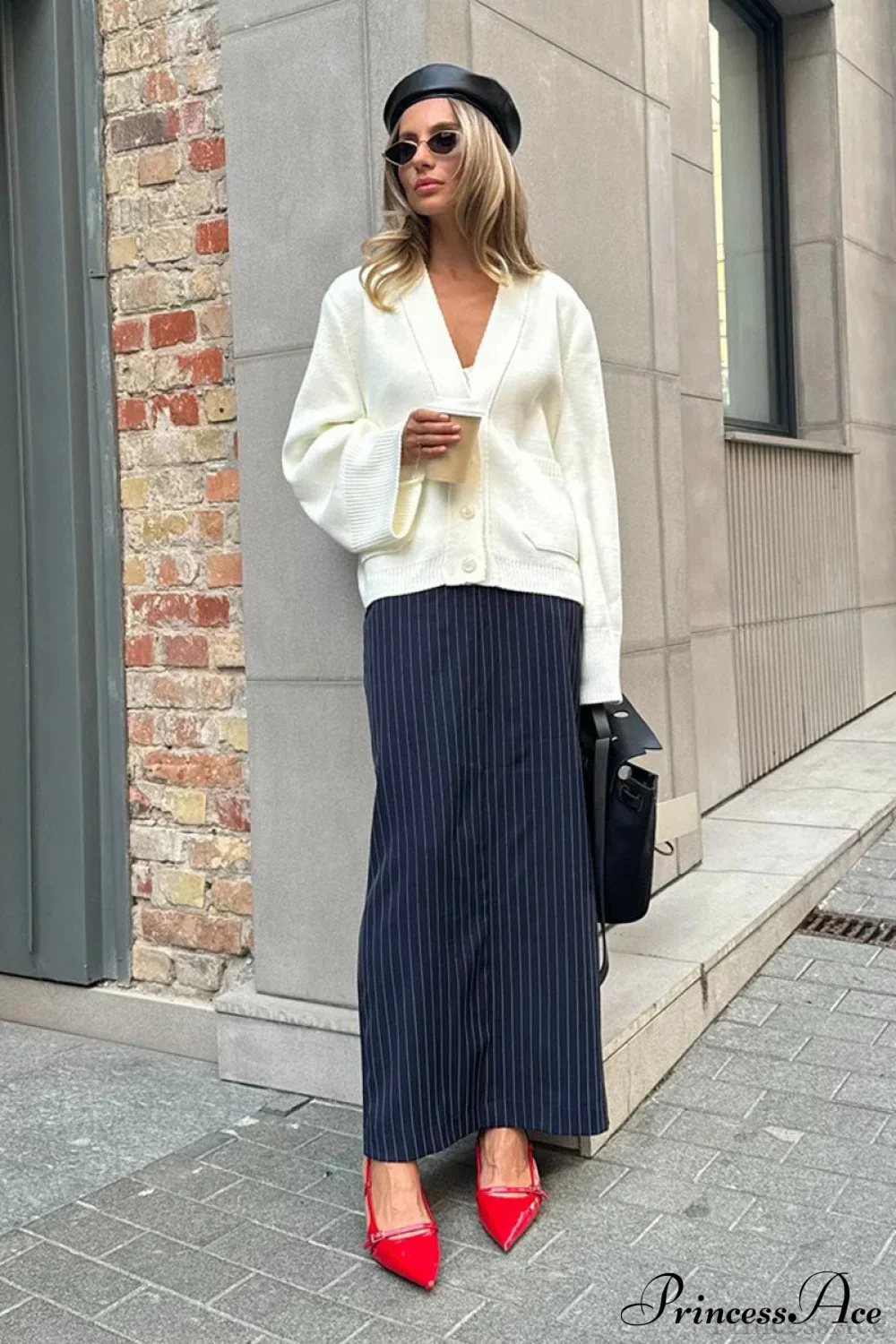 Knitted V Neck Loose Lazy Fit Cardigan - Image 3