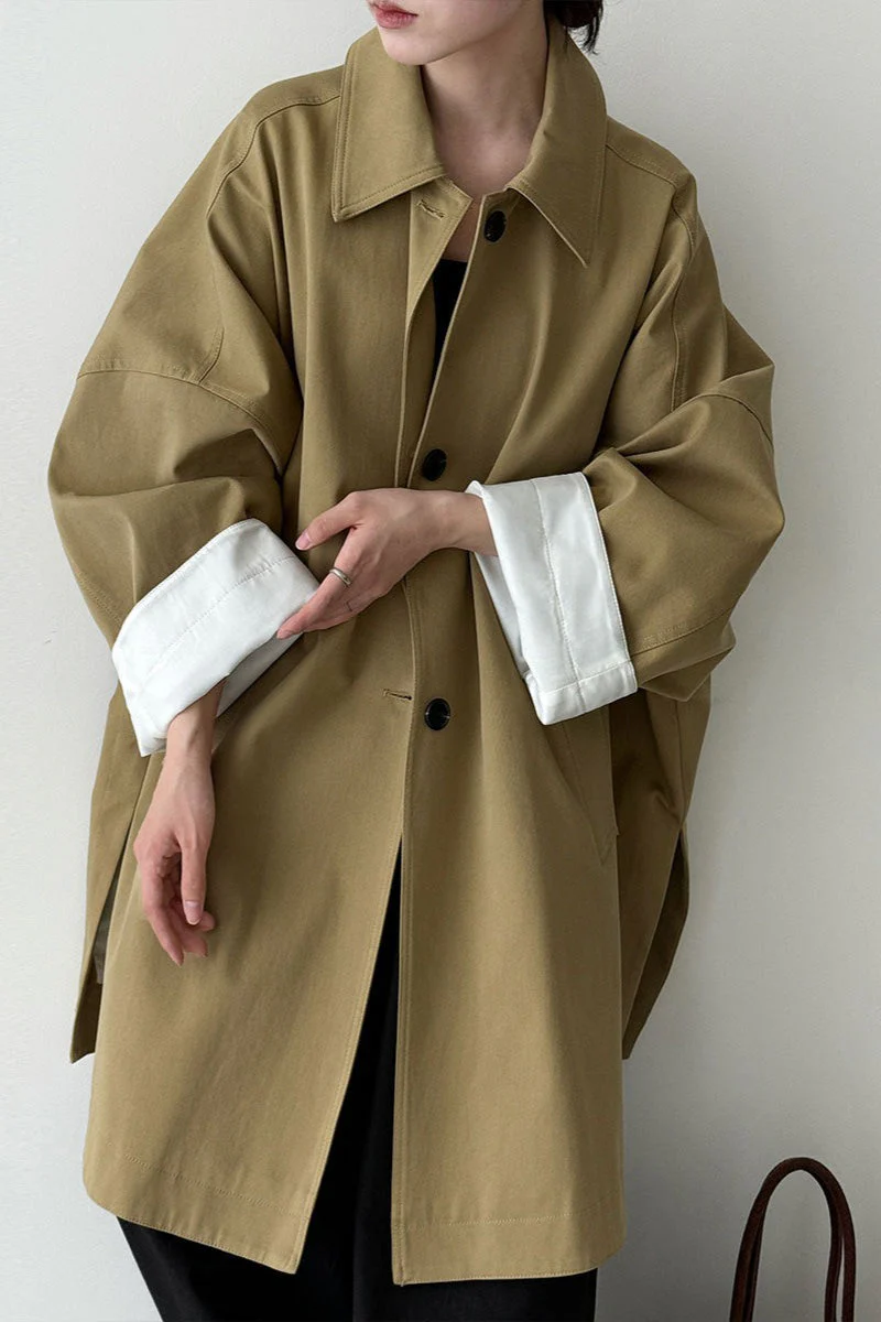 Korean Oversized Split-Hem Single-Breasted Mid-Length Overcoat - Image 2
