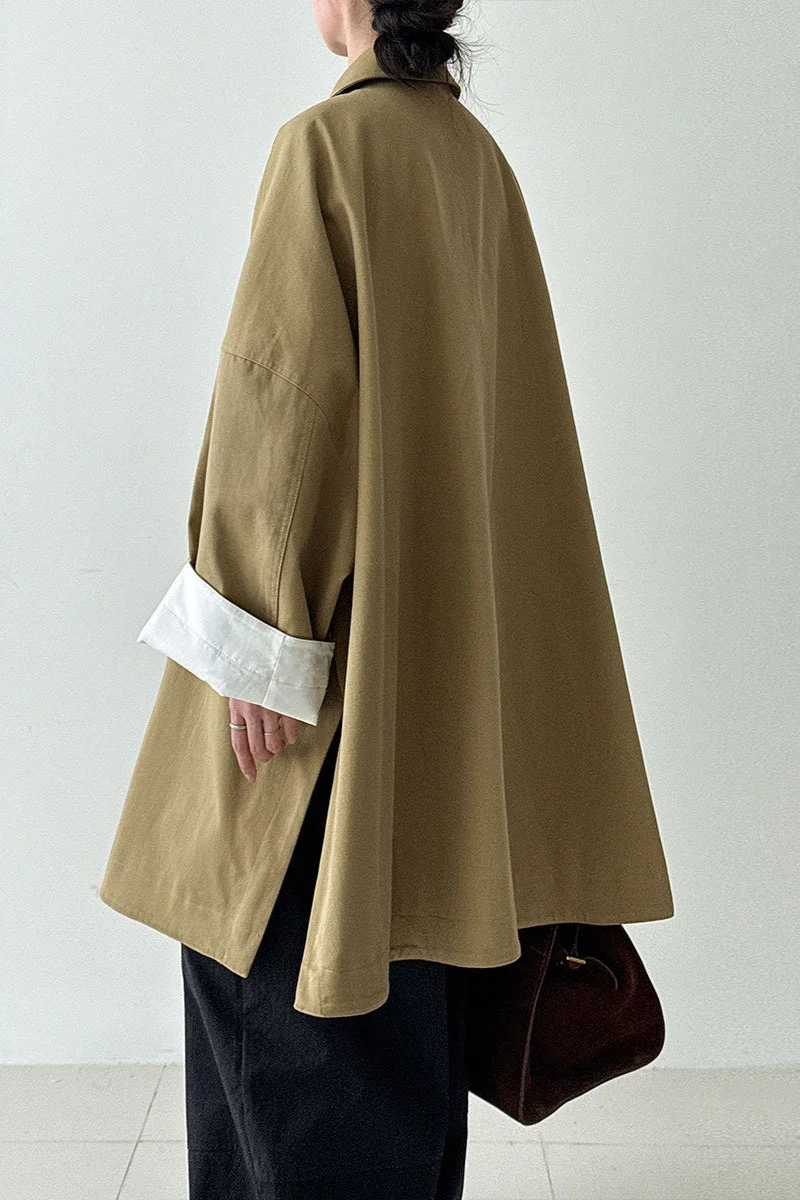 Korean Oversized Split-Hem Single-Breasted Mid-Length Overcoat - Image 3