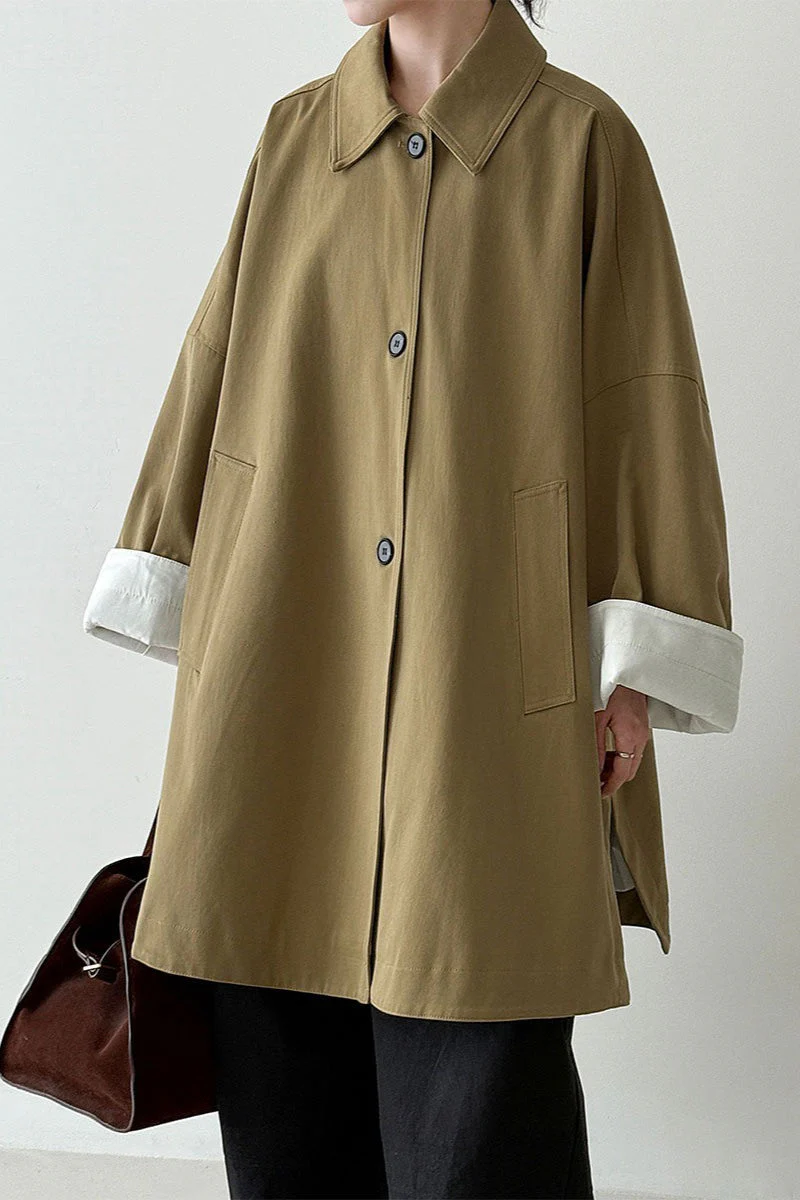 Korean Oversized Split-Hem Single-Breasted Mid-Length Overcoat - Image 4