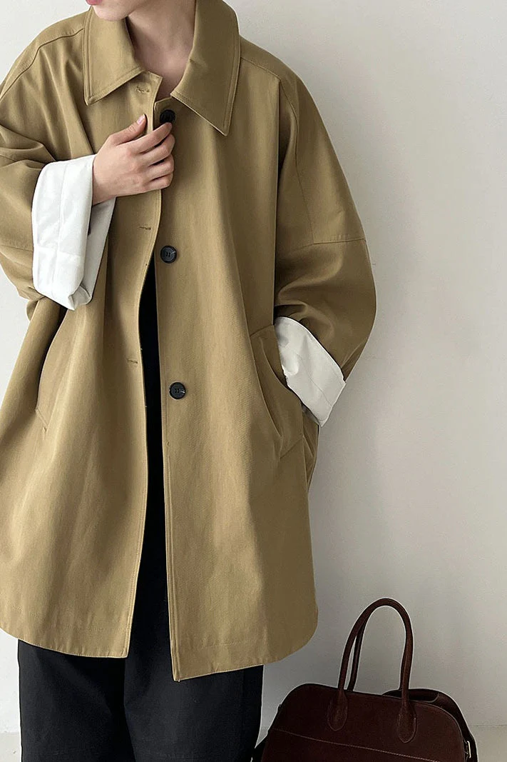Korean Oversized Split-Hem Single-Breasted Mid-Length Overcoat - Image 5
