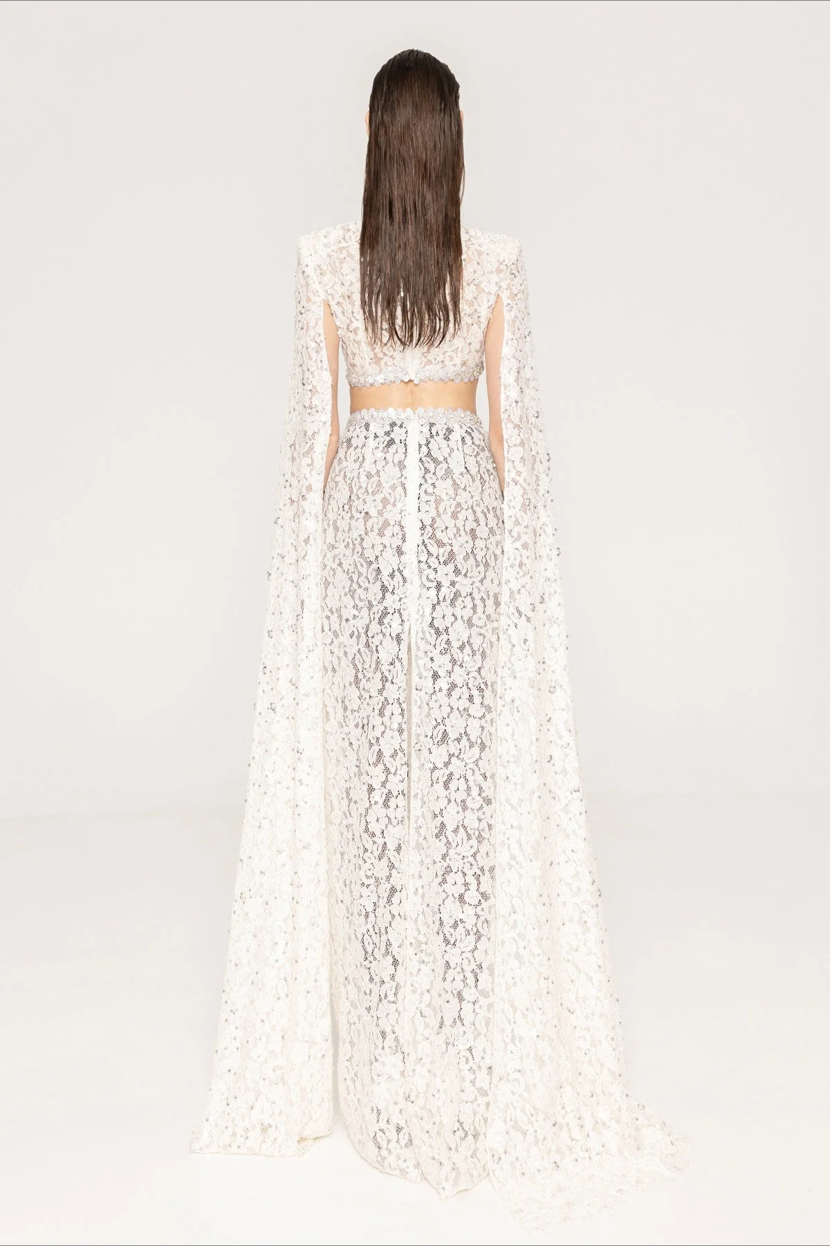 Lace Beaded Sequin Slim Cape Reception Dress - Image 5