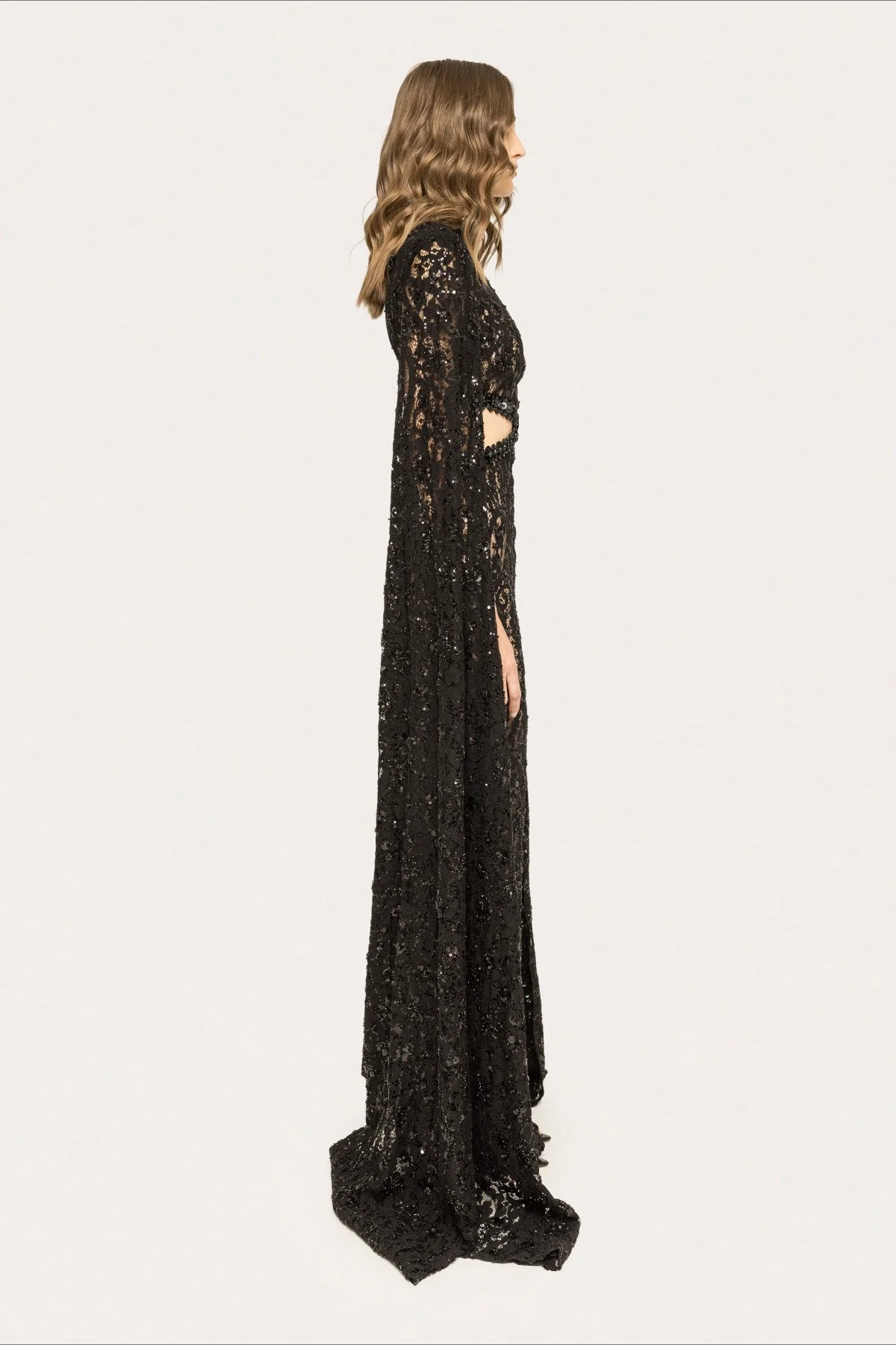 Lace Beaded Sequin Slim Cape Reception Dress - Image 9