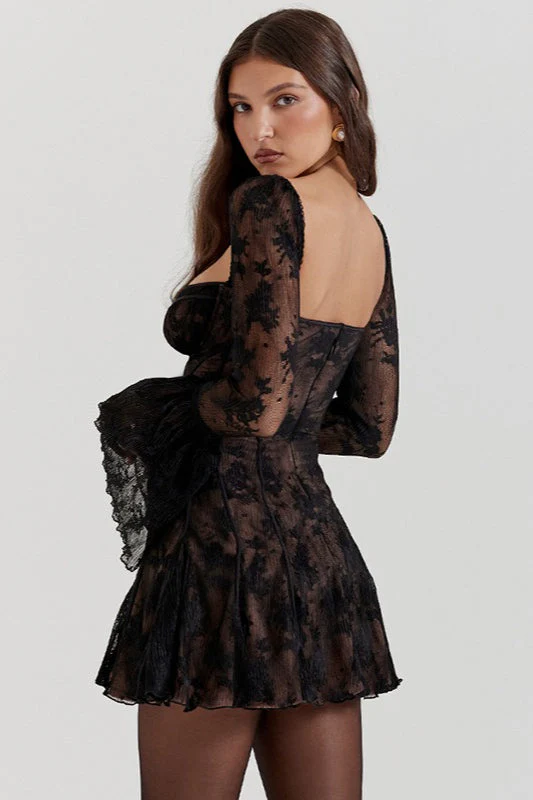 Lace Bell Sleeve Bandeau Sexy Mini Dress - Image 10