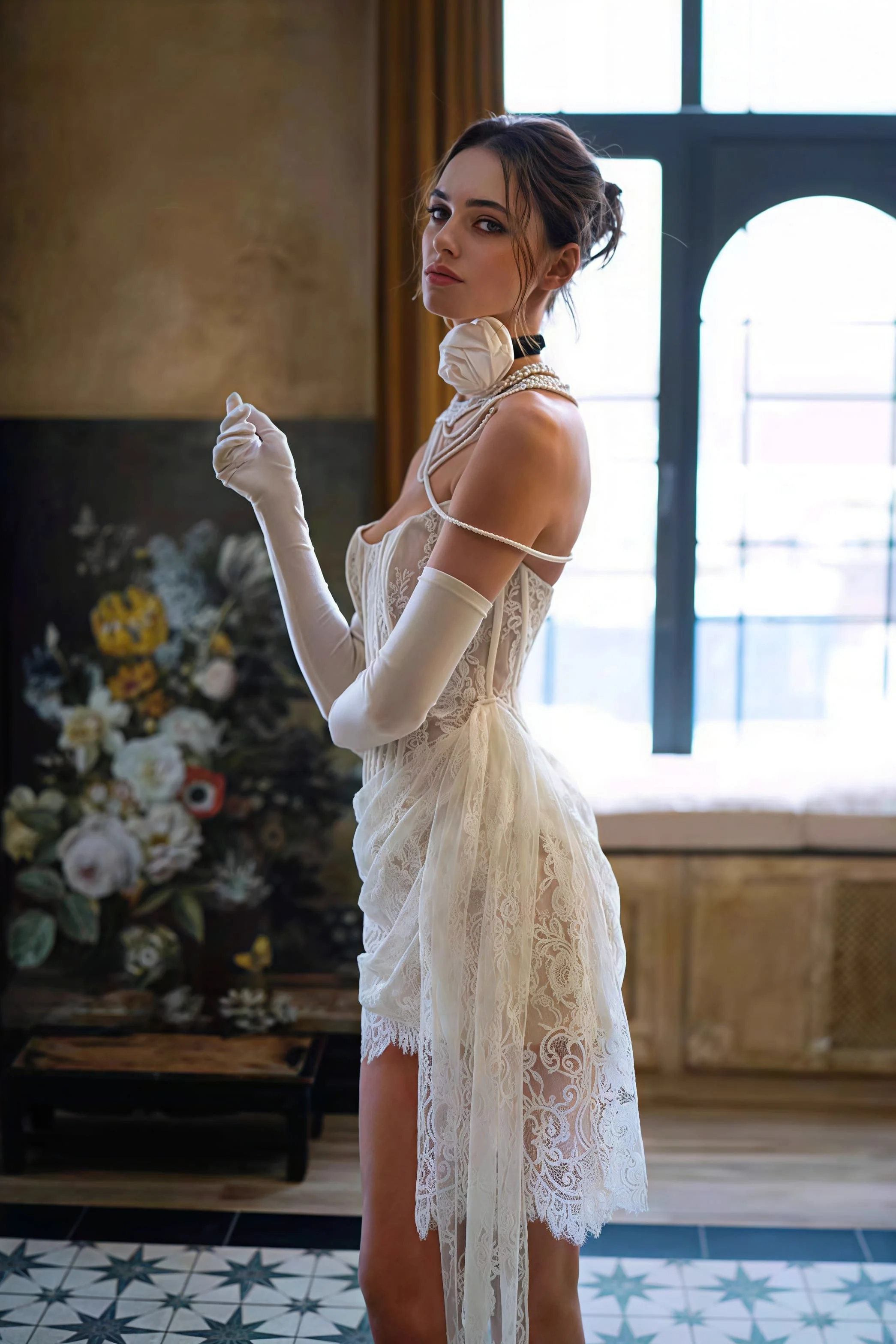 Lace Boned Bandeau High Slit Asymmetrical Reception Dress - Image 4