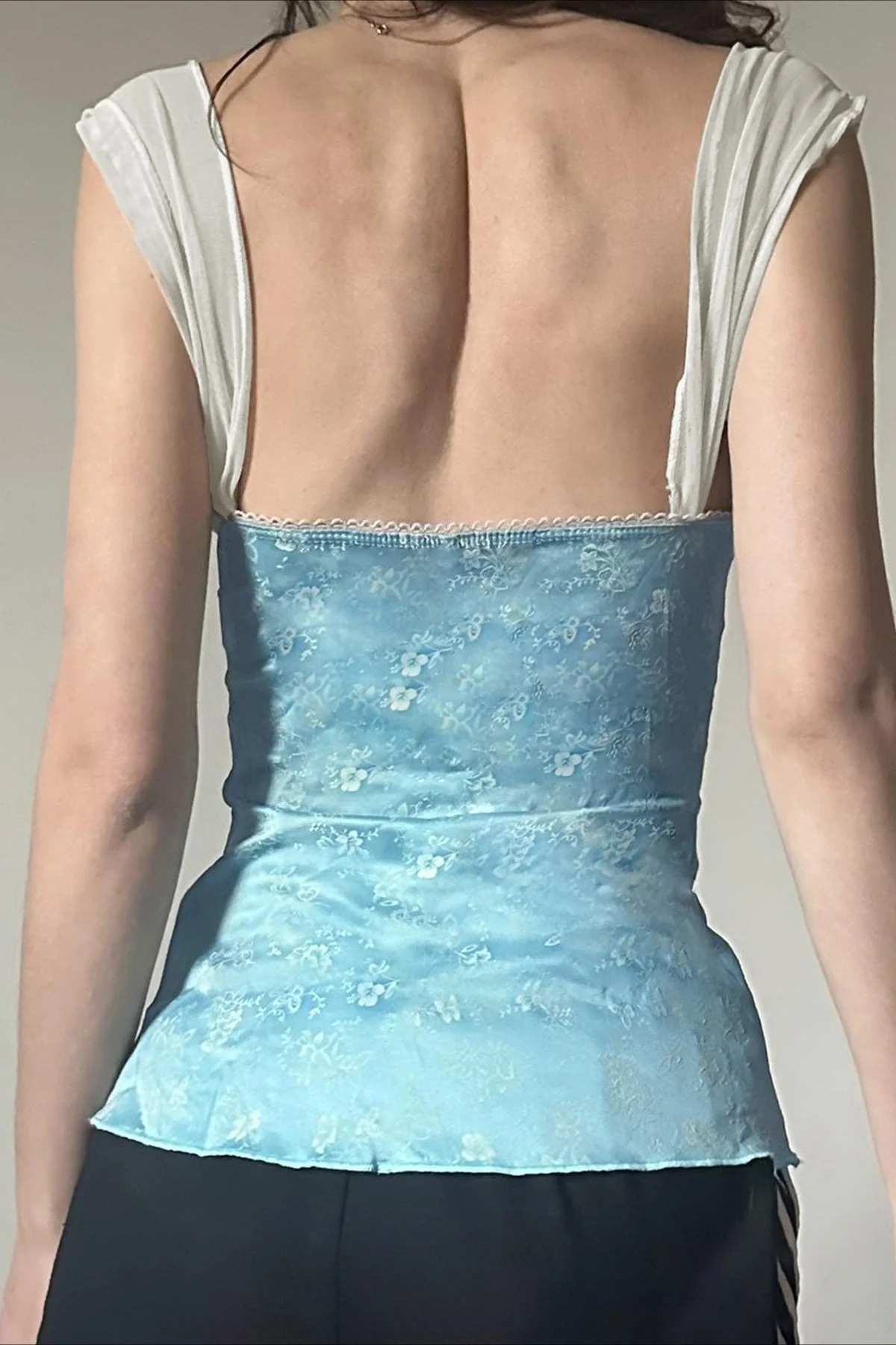 Lace Bow Floral Print Square Neck Fitted Tank Top - Image 4