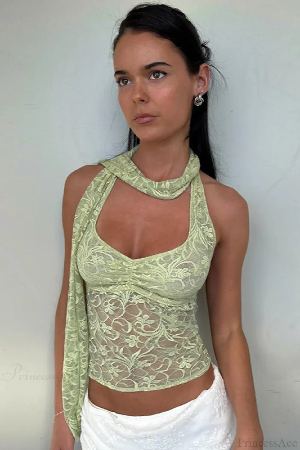 Lace Cowl Neck Halter Vacation Cami Top - Image 3