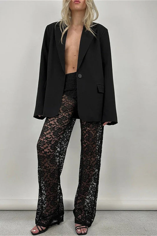 Lace Cutout Paneled High-Rise Straight Pants - Image 2