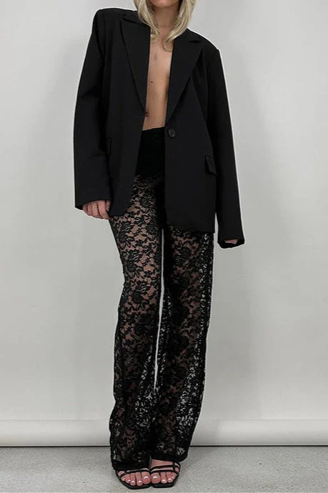 Lace Cutout Paneled High-Rise Straight Pants - Image 4