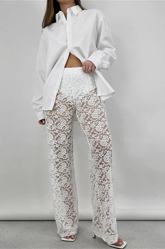 Lace Cutout Paneled High-Rise Straight Pants - Image 7