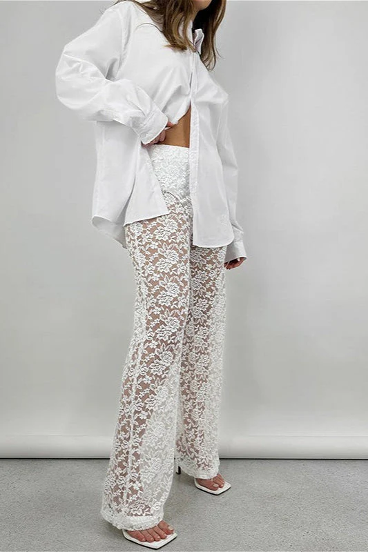Lace Cutout Paneled High-Rise Straight Pants - Image 8