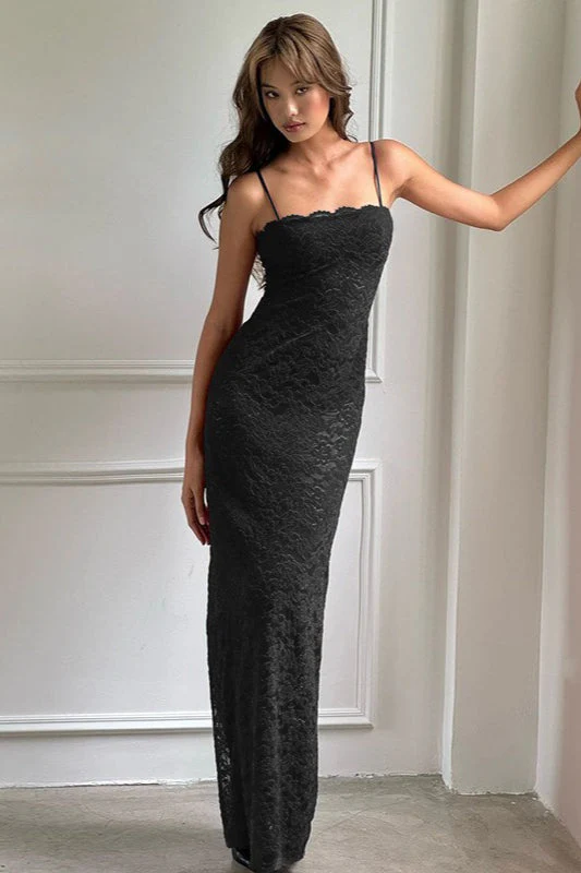 Lace Cutout Spaghetti Strap Sexy Slim Maxi Dress - Image 5