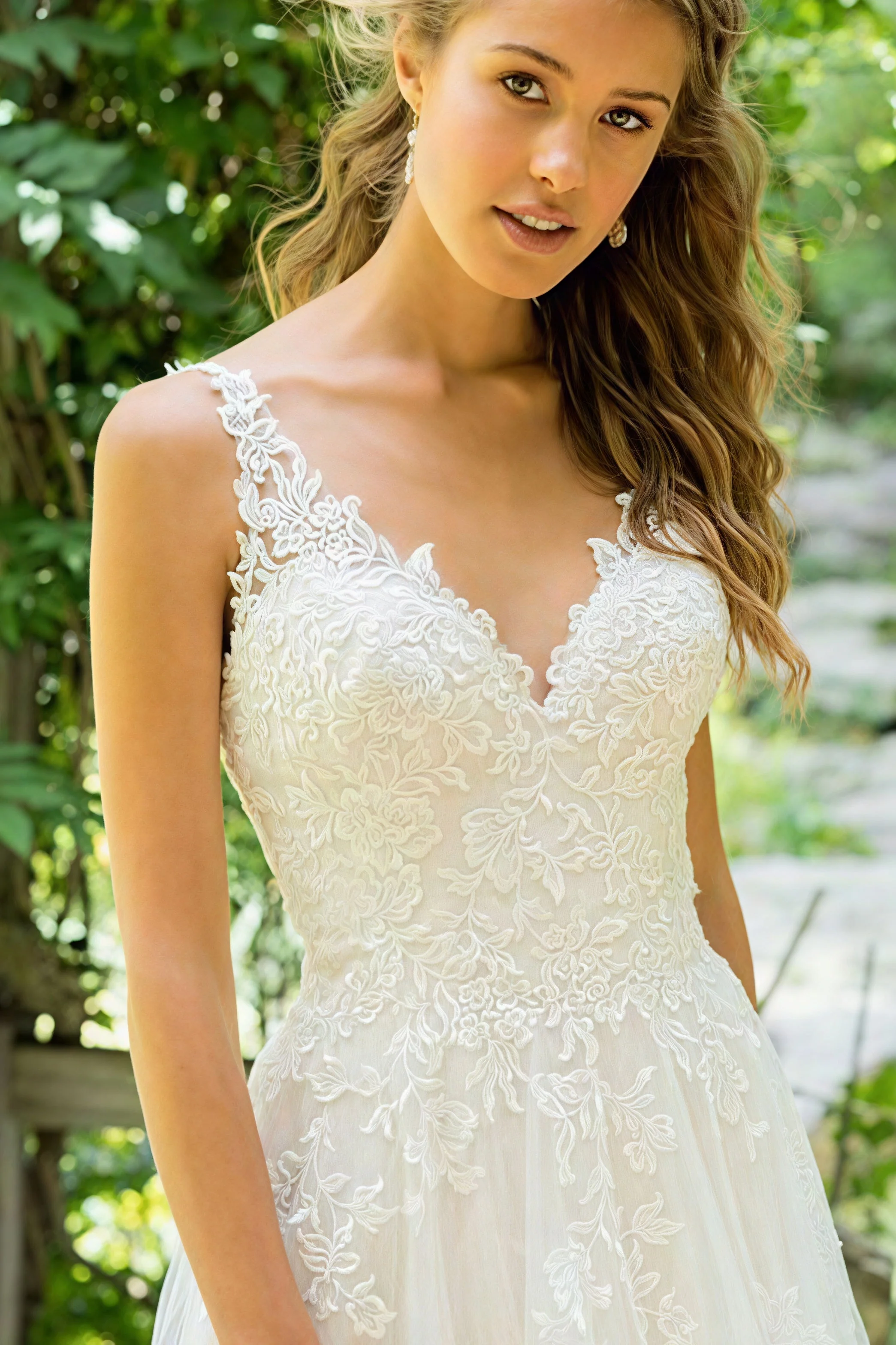 Lace Deep Backless Train Wedding Dress - Image 3