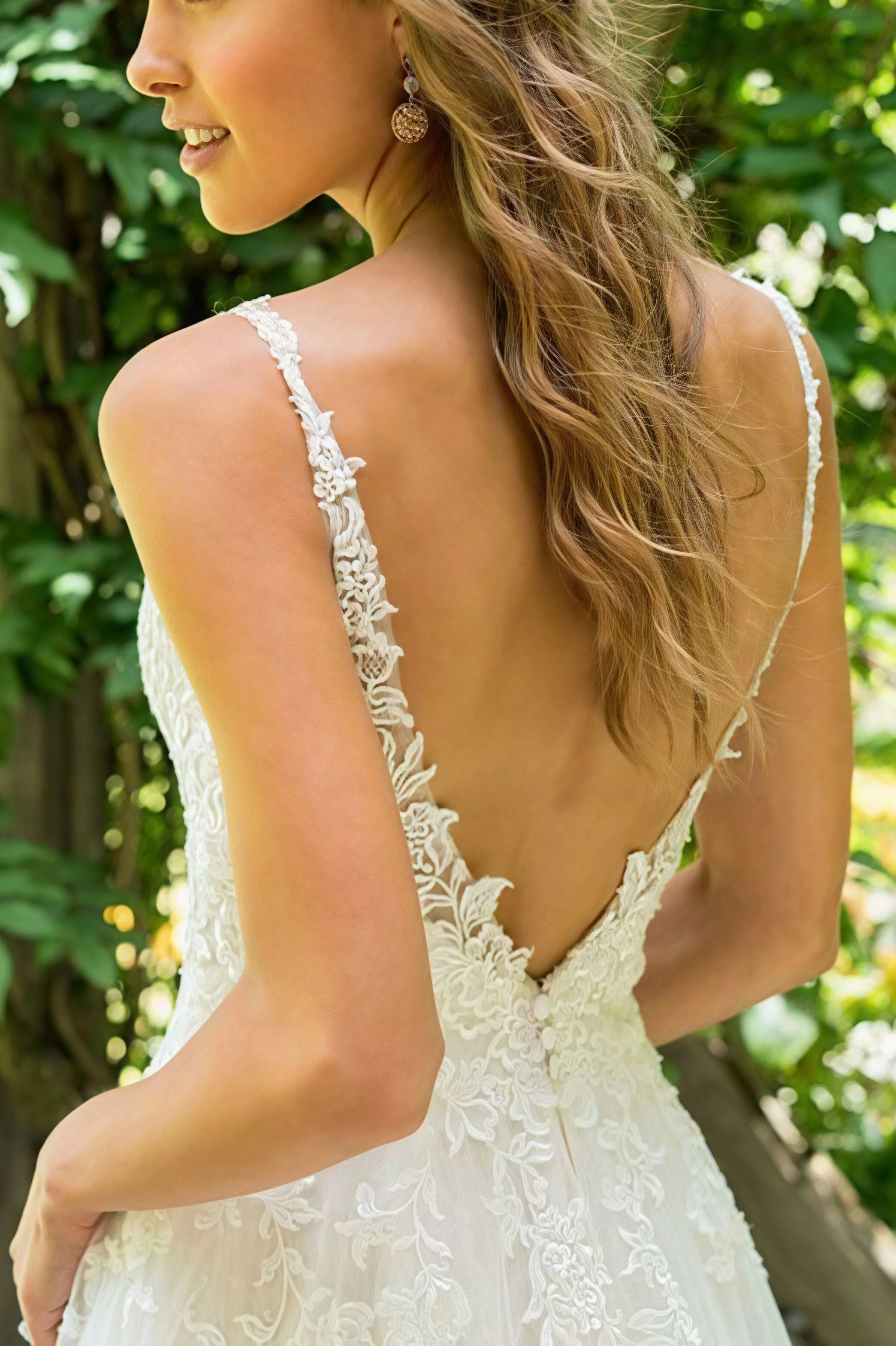 Lace Deep Backless Train Wedding Dress - Image 4