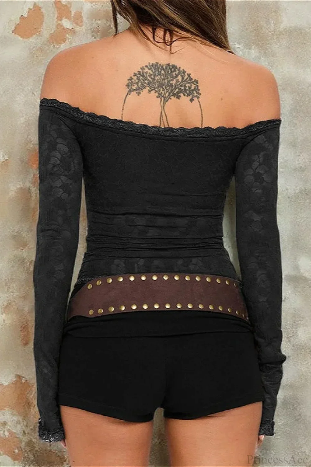 Lace Fitted Sexy Solid Long Sleeve Tee - Image 3