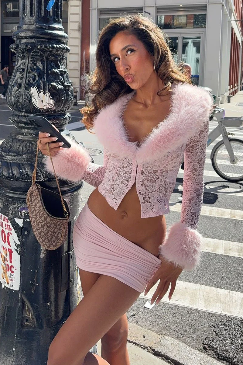 Lace Fleece Long Sleeve Two Piece Set - Image 3