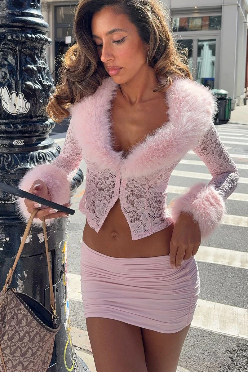 Lace Fleece Long Sleeve Two Piece Set - Image 4