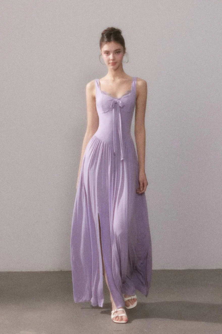 Lace Knit Cami Slit Flowy Maxi Dress - Image 3