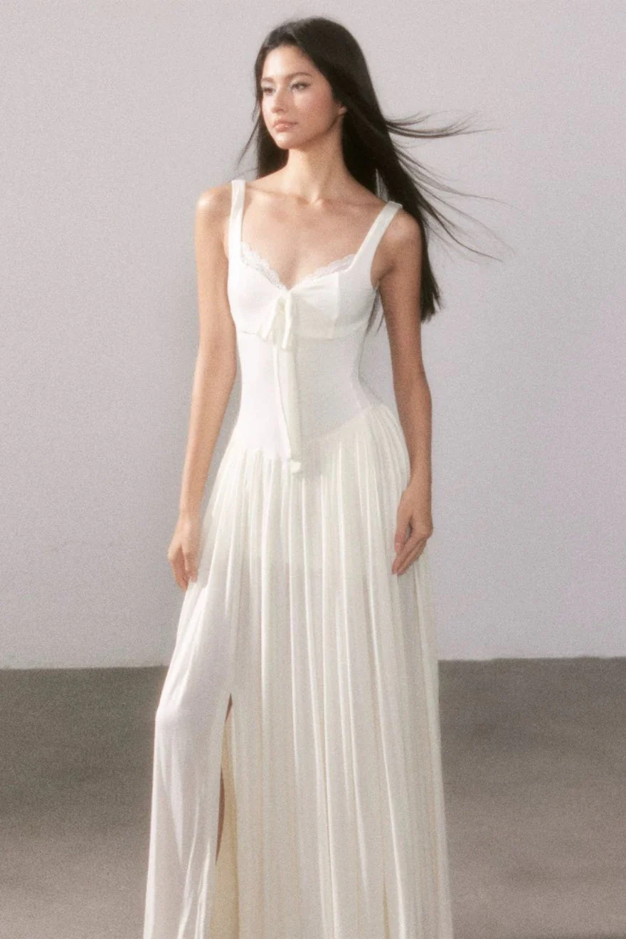 Lace Knit Cami Slit Flowy Maxi Dress - Image 4