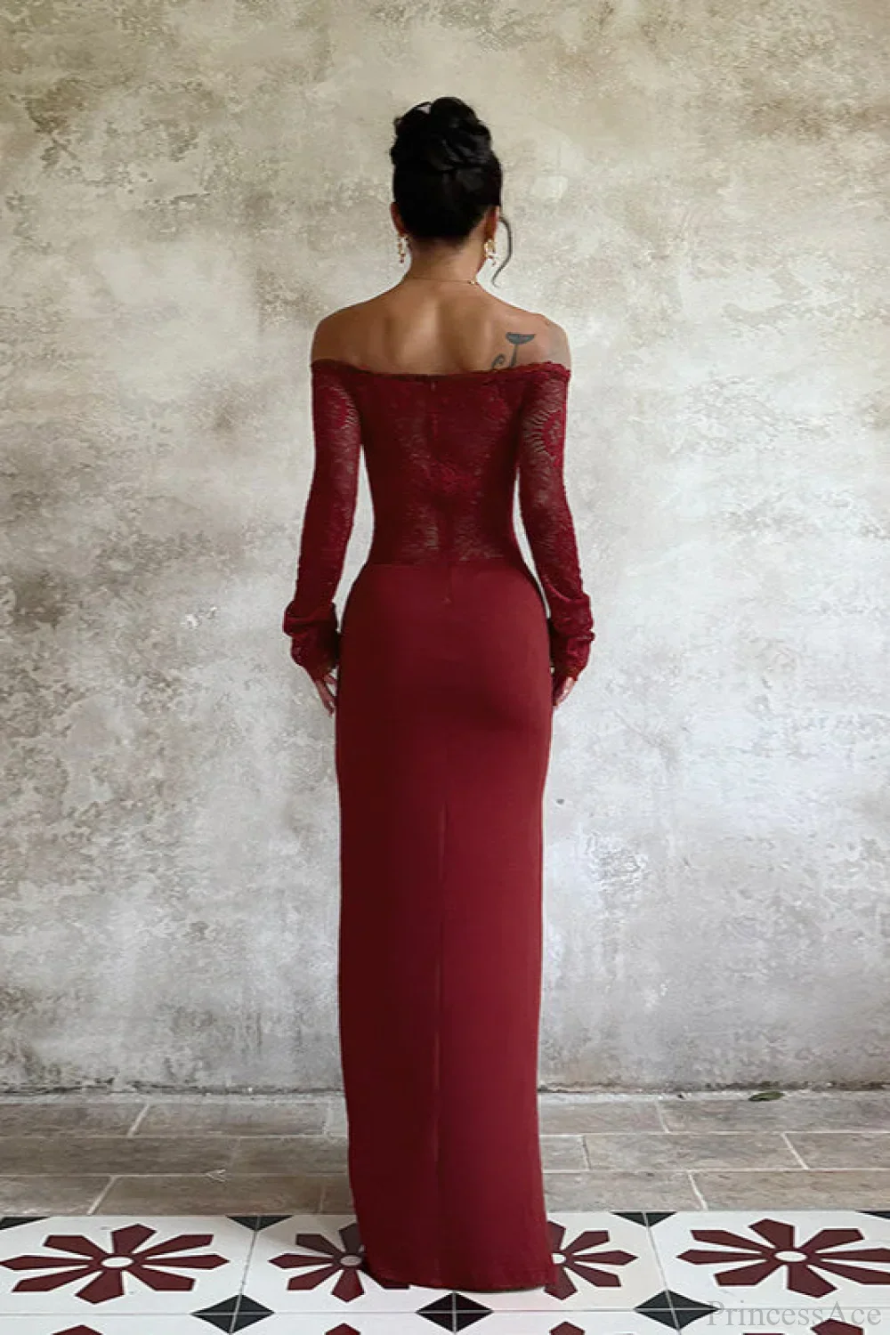Lace Off Shoulder Elegant Bodycon Maxi Dress - Image 3
