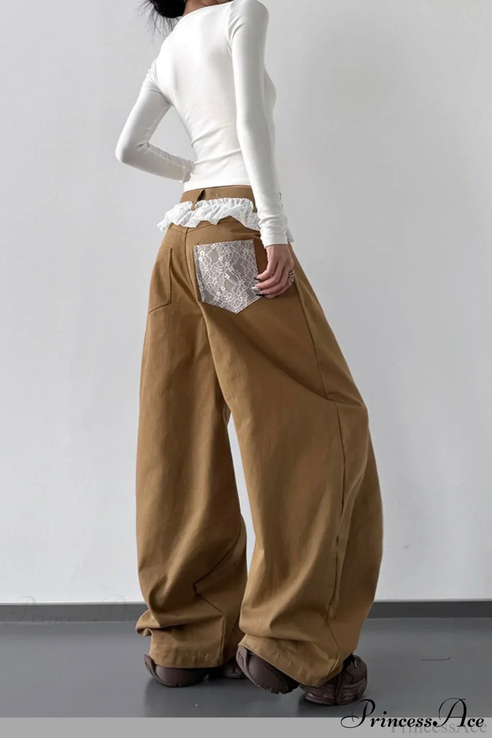 Lace Panel High Waist Wide Leg Jeans - Image 2